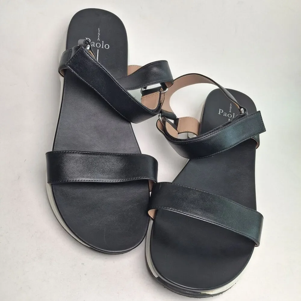 Linea Paolo Rio-L Leather Sandal Shoe Black White 10M Platform Summer Vacation